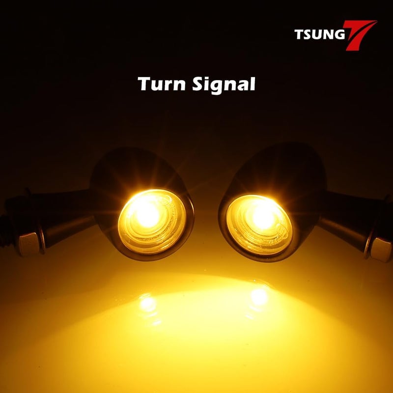 TSUNG إشارات دوران دراجة نارية صغيرة LED ميكرو بلينكرز للأمام/الخلف عالمية بعد السوق مؤشر صغير لدراجة كافيه ريسر بوبير كروزر دراجات الشارع (أسود كهرماني) - Image 3